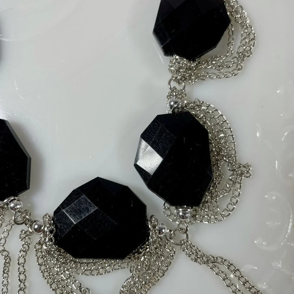 Silver Tone and Black Beaded Necklace and Earring Set - Picture 3 of 7
